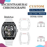 Montre mécanique automatique pour homme, boîtier tonneau, cadran squelette, étanche, lumineuse, bracelet en silicone, montre-bracelet sport et mode
