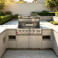 Barbecue à gaz extérieur haut de gamme en acier inoxydable 304 à 6 brûleurs, intégré, pour la cuisine en plein air dans les villas et les jardins.