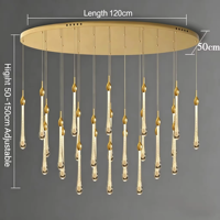 Lustre LED moderne de luxe rond en verre cristal doré en forme de goutte d'eau pour hôtel, villa, escalier