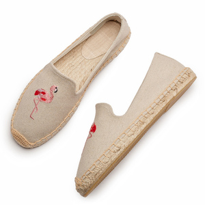 Mocassins pour femmes avec broderie de flamants roses, semelle en jute tissée antidérapante, <span class=keywords><strong>chaussures</strong></span> confortables pour la plage, espadrilles plates - Product Image 2