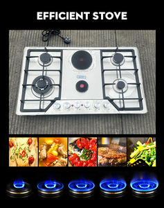 Cuisinière encastrable 4 feux gaz et 2 électriques, appareils électroménagers de cuisine, cuisinière multi-brûleurs, panneau en acier inoxydable, cuisinière double gaz encastrable sur table - Product Image 2