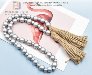 Guirnalda de cuentas de <span class=keywords><strong>madera</strong></span> lisa de Color plateado recubierto con borlas artesanías para decoraciones navideñas decoración del hogar adornos colgantes de pared - Product Image 5