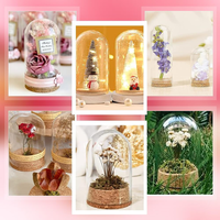 Cloche en verre avec base en liège, vitrine décorative pour fleurs, rangement domestique, Pâques, Noël, fête, vase pour plantes éternelles