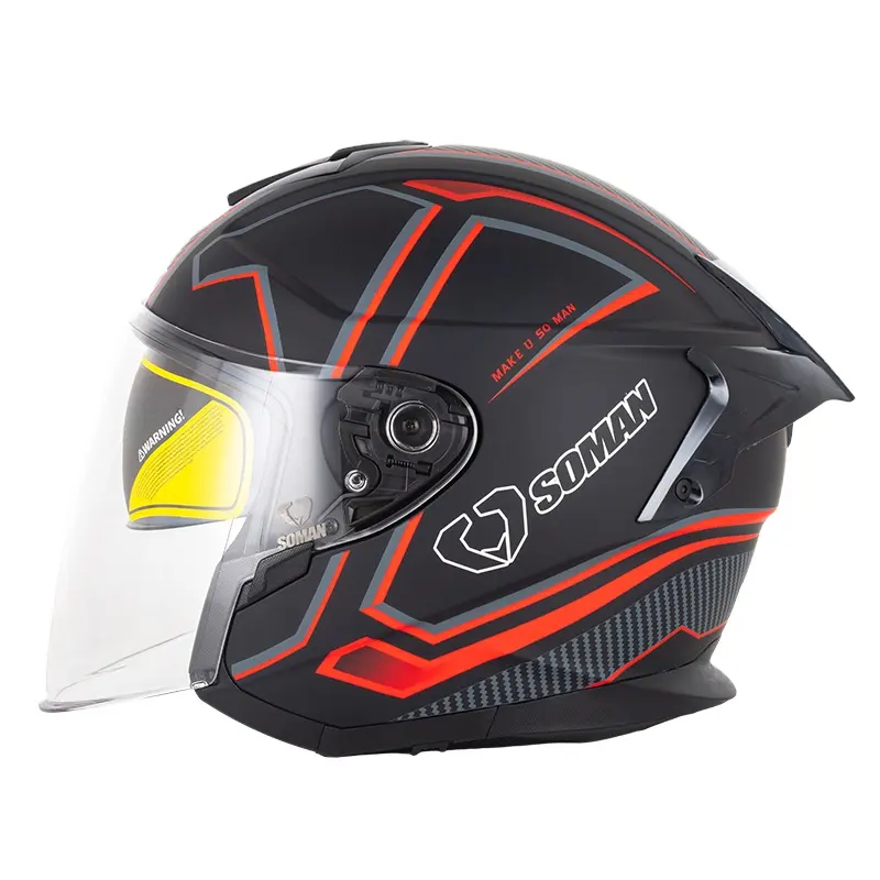 SOMAN cara abierta 3/4 casco doble visera cascos de motocicleta para bicicleta eléctrica montar Capacete DOT SM523