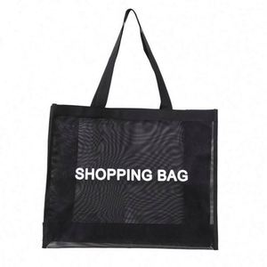 Sac de plage en maille transparente noire personnalisé avec logo, sac de shopping, sac de rangement - Product Image 2
