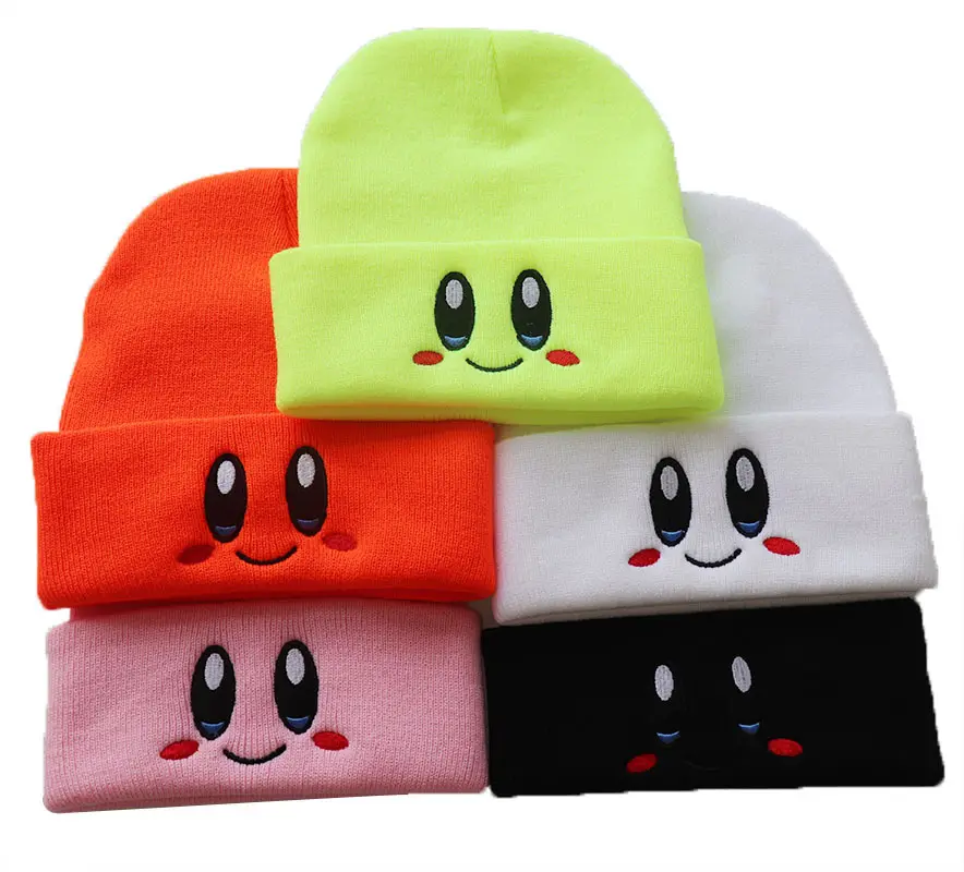 Custom Embroidery Smiley Logo Kerby Anime Beanie hats Plain Color Knitted Warm Winter Hats 100% Acrylic Beanies Manufacturer