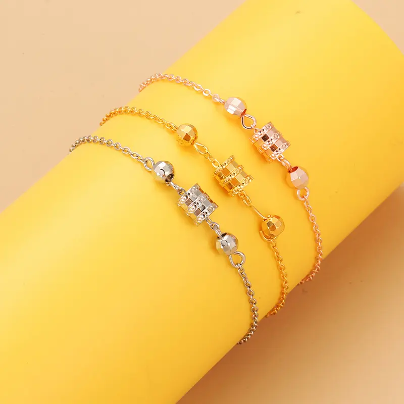 Koreaanse Eenvoudige Messing Ketting Geometrische Kleine Taille Mode Zilveren Kleur Cilinder Vorm Armbanden Armbanden Sieraden