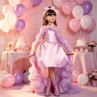 Robe bulle en satin pour filles avec col montant, cape en organza à volants, traîne détachable et bandeau à nœud assorti, costume de princesse pour anniversaire et scène