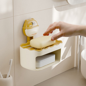 Jabonera de Dibujos Animados con Diseño de Arriba y Abajo, de Plástico Rosa, para Montar en la Pared, con Drenaje Automático y Organizador de Baño con Esponja - Product Image 4