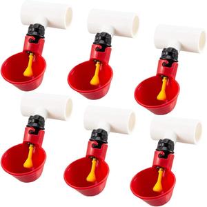 Bebederos Automáticos para Aves de Corral - Paquete de 6 Bebederos para Pollos y 6 Conectores en T de PVC para Bebederos de Pollos PH-20 - Product Image 1