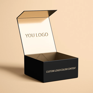 Caja de Regalo Plegable Negra de Lujo con Interior Dorado, Logotipo Personalizado y Cierre Magnético para Cosméticos - Product Image 1