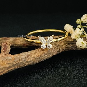 14K Solid <b>Gold</b> Lab Diamond Diamond <b>Dainty</b> Butterfly <b>Ring</b>. - Product Image 2
