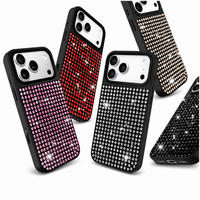 Funda de Teléfono con Pedrería Negra Brillante al por Mayor para iPhone 12-17 Pro Max, Carcasa de PC de Lujo con Cristales y Joyas, Personalizada OEM/ODM