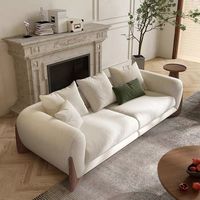 Modernes Quadratisches Dreisitzer-Polstersofa mit Gepolsterter Rückenlehne und Schaumstoffgefüllten Kissen im Apartment- und Hotelstil für Wohnzimmer in Cremefarbenem Samt