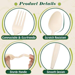 Ensemble d'ustensiles jetables biodégradables en PP et amidon de maïs, écologiques, pour la dégustation (cuillère, couteau, fourchette) - Product Image 3