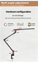 Escritorio LED Contemporáneo de Metal Plegable con Control Táctil, Temperatura de Color y Brillo Ajustables para Estudiantes, Lectura, Oficinas y PC