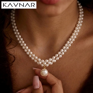 <strong>Necklace</strong> Gold Plated Imitation Pearl Double Strand Pendant <strong>Choker</strong> Hypoallergenic Wedding Bridal Party Gift For Her Wholesale - Product Image 1