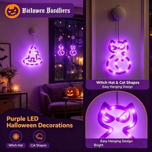 Luces LED de cadena con patrón de calabaza, gato y castillo de Halloween, luz blanca cálida para ventana, luces colgantes para decoración de fiestas - Product Image 2