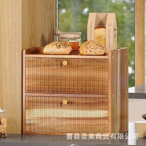 Boîte à pain en bois Saint Beauty à double couche pour le rangement du pain et des aliments sur le bureau ou dans l'armoire de cuisine - Product Image 2