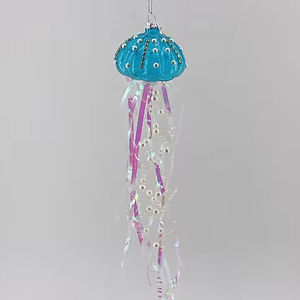 Organismo marino hecho a mano de 8,5 cm, decoración navideña, dibujo de colores, medusas de cristal, adornos colgantes, soplado para fiesta de año nuevo - Product Image 2