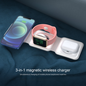 แท่นชาร์จไร้สายแบบพับได้ 3 in 1 15W ชาร์จเร็ว พร้อมฟังก์ชั่นแม่เหล็ก PD สำหรับโทรศัพท์ นาฬิกา และหูฟัง - Product Image 3