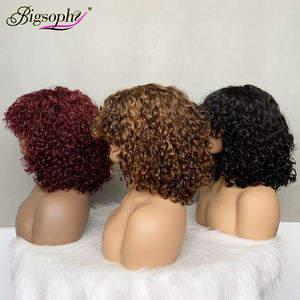 Peluca de Cabello Humano 100% Natural, Super Doble Trama, Hecha a Máquina, con Flequillo Rizado de Lujo, Estilo Bob, Entrega Rápida - Product Image 2