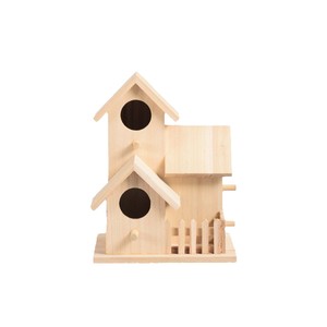 Casa para Pájaros de Madera, Estilo Villa de Tres Habitaciones, Adorno para Exteriores, Color Natural, Duradera - Product Image 5