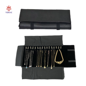 Custodia Arrotolabile da Viaggio per Gioielli, Borsa Portatile <span class=keywords><strong>in</strong></span> <span class=keywords><strong>Pelle</strong></span> e Velluto, Organizer Antiurto e Antipolvere per Anelli, Collane e Oggetti Preziosi - Product Image 1