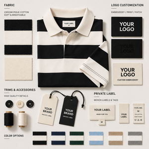 เสื้อโปโลผู้ชาย สีดำขาวลายทาง พรีเมียม รับปักโลโก้ แบรนด์ส่วนตัว รับผลิตแบบ OEM ODM - Product Image 3