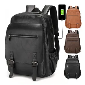 PU Laptop Bagpack Backbag Business Office Backpack Bag for Men with USB Charging Port