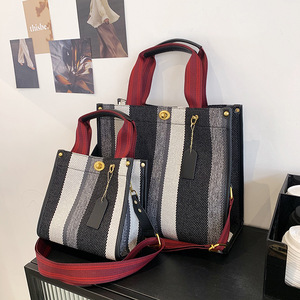 Borsa Tote in Tela alla Moda 20223 di Marche Famose, Semplice Borsa Casual in Cotone a Righe per Donna, Borsa a Tracolla - Product Image 2