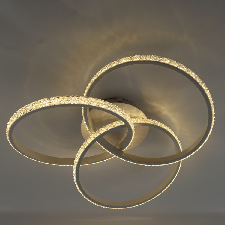Factory Newest Remote Control Dimmable 2800-6000K Color Temp IP33 Rated 3 Crystal Ring White Metal Modern Pop 60W Ceiling Light · image 1