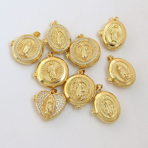 CZ9332 Colgante de medallón ovalado chapado en oro de 18k con circonitas y pavé de circonitas, con motivos de <span class=keywords><strong>San</strong></span> <span class=keywords><strong>Benito</strong></span> <span class=keywords><strong>Abad</strong></span> y Virgen María, para fotos, para mujer - Product Image 2