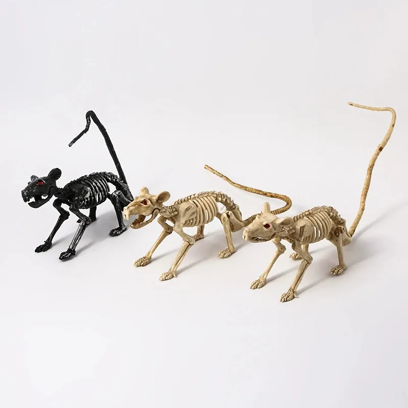 Detalhada Realista Miniatura Única Novidade Modelo Brinquedo Animal Halloween Plástico Móvel Esqueleto Estatueta Rato