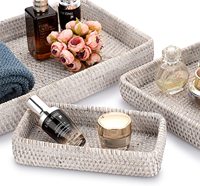 Ensemble de 3 plateaux de service rectangulaires en rotin naturel, paniers tissés pour la décoration et le rangement