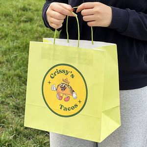 Custom Recyclable Restaurant Taco Food Delivery Bag Fastfood Takeout <b>Paper</b> Bag Kraft <b>Paper</b> Bags Packaging for Food Takeaway - Product Image 5