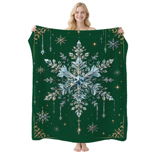 Christmas Snowman Print <b>Throw</b> Blanket Rectangular <b>Blue</b> Polyester Acrylic Soft Home Decor Winter Classic Style Machine Washable - Product Image 3