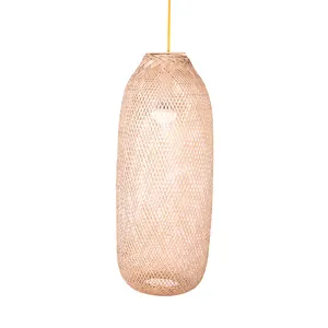 Geweven Bamboe Opknoping Lamp Stijlvolle Lange Plafondlamp Handwoven Bamboe Hanglamp