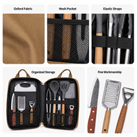 Ensemble de cuisine de camping 11 pièces, kit d'ustensiles de cuisine portable pour l'extérieur avec sac de rangement, acier inoxydable, silicone, randonnée, pique-nique