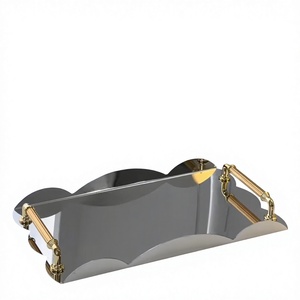 Luxury <b>Stainless</b> <b>Steel</b> Serving <b>Tray</b> with Mirror Finish and Decorative Gold Handles for Home Dining Hotel Restaurant and Tabletop - Product Image 1