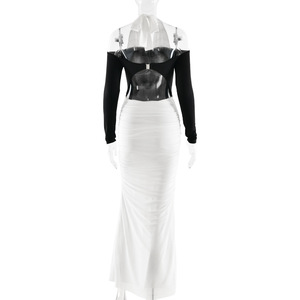 Abito Lungo Sexy da Donna con Collo all'Americana, Spalle Scoperte, <span class=keywords><strong>Maniche</strong></span> <span class=keywords><strong>Lunghe</strong></span>, <span class=keywords><strong>Schiena</strong></span> Nuda, Casual, <span class=keywords><strong>Nero</strong></span>, Trendy, Trasparente, Aderente 2026 - Product Image 6