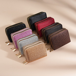 Porte-cartes accordéon en PU pour <span class=keywords><strong>femme</strong></span>, portable et tendance, avec double fermeture éclair, motif ciel étoilé scintillant, multi-fentes pour cartes, porte-carte d'identité, <span class=keywords><strong>portefeuille</strong></span> - Product Image 4