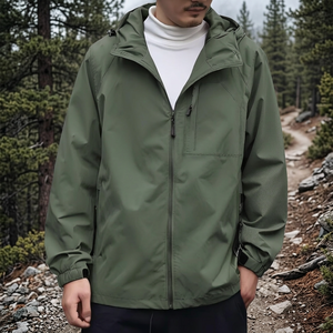 Parka longue tissée imperméable à capuche pour homme, couleur unie, fermeture éclair, vêtement d'extérieur décontracté avec poches, coupe classique - Product Image 4