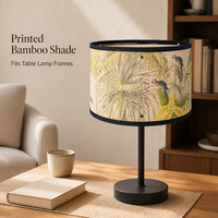 Abat-jour en bambou naturel imprimé motif oiseaux tropicaux, abat-jour de lampe de table amovible, emballage plat, vente en gros, OEM, housse décorative