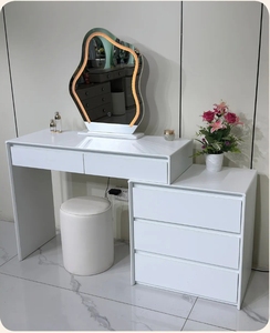 Modern White Makeup Vanity <b>Desk</b> with LED Mirror Dressing Table Storage <b>Cabinet</b> Bedroom Home Use - Product Image 2