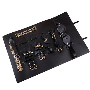 Ensemble de sacs de rangement érotiques en cuir noir, accessoires de bondage pour couples, jouets pour adultes avec colliers, chaînes et bandeau pour les yeux - Product Image 5