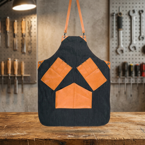 Delantal de mezclilla con bolsillos de cuero y múltiples espacios de almacenamiento para herramientas, ropa de trabajo para artesanos - Product Image 4
