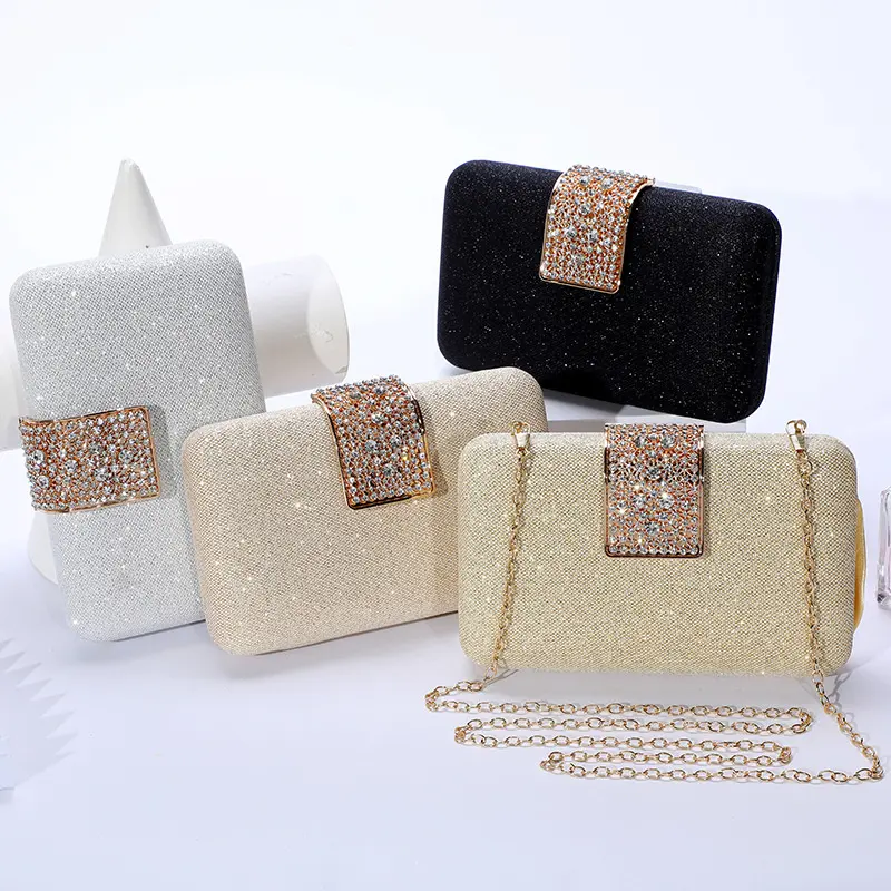 Moda Banquete PU Leather Clutch Bag Jantar Bolsas e Bolsa para Mulheres Shinny Ladies Rhinestone Evening Bag