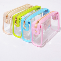 Candy Color Transparent Vinyl Waterproof Beach Zipper Cosmetic Pouch Clear Big Makeup Bag