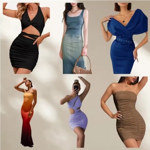 Vestido Midi Elegante de Verano para Mujer, Estilo Europeo Americano, con Manga Volante, Cintura Natural, Cuello en V Regular, Satén Liso Teñido - Product Image 1